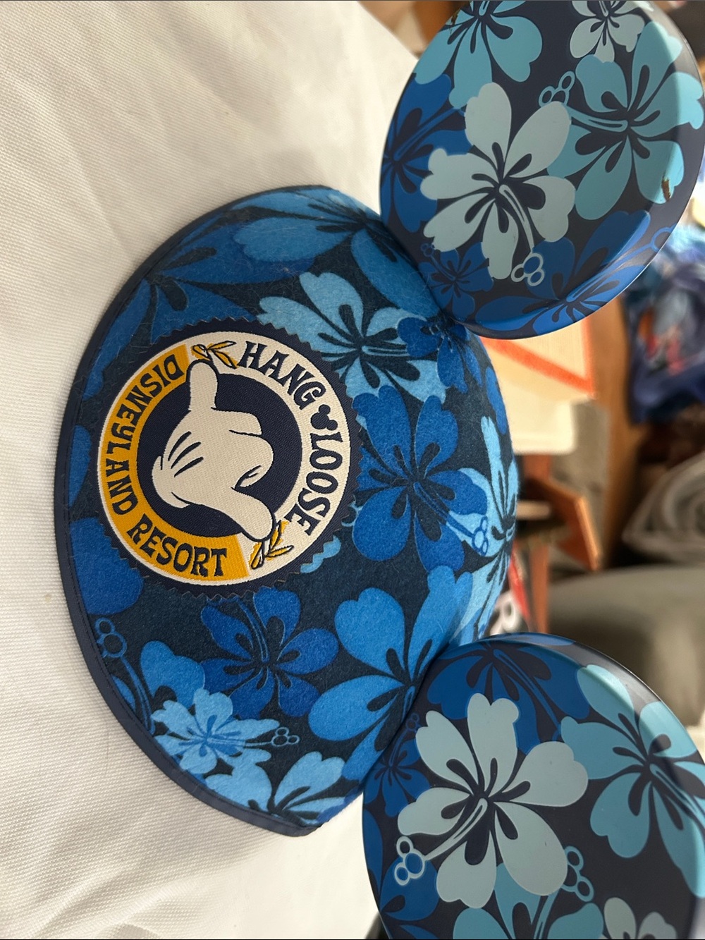 Disney Blue Floral 'Hang Loose' Mickey Ears vintage